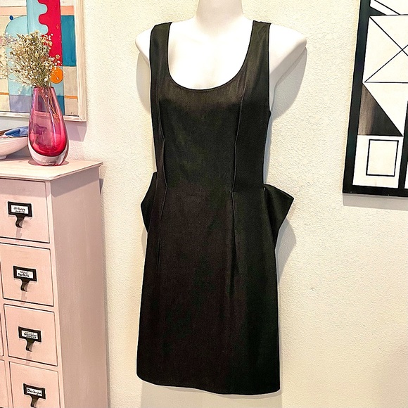 LANVIN Black Cotton Denim Bow-Back Snap Dress US 4 - Picture 2 of 10